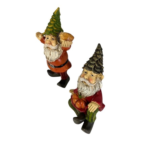 Set of 2 Autumn Gnome Figurines – Hand-Painted Resin – Pumpkin & Acorn - Picture 2 of 5